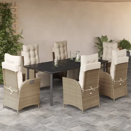 Ensemble à manger de jardin et coussins 7 pcs beige poly rotin