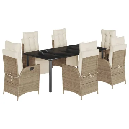 Ensemble à manger de jardin et coussins 7 pcs beige poly rotin 2