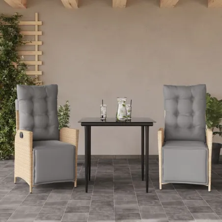 Ensemble à manger de jardin et coussins 3 pcs mélange beige