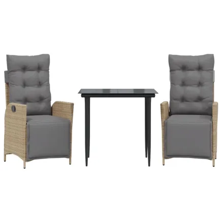 Ensemble à manger de jardin et coussins 3 pcs mélange beige 2