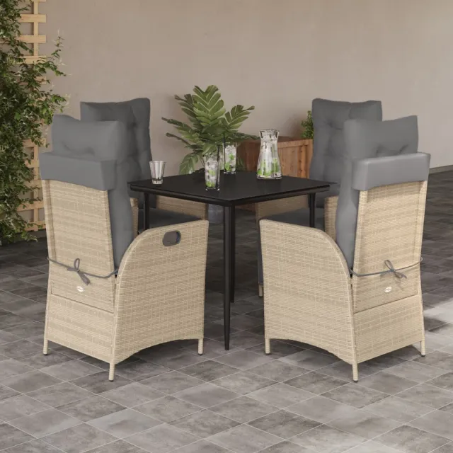 Ensemble à manger de jardin coussins 5 pcs mélange beige rotin