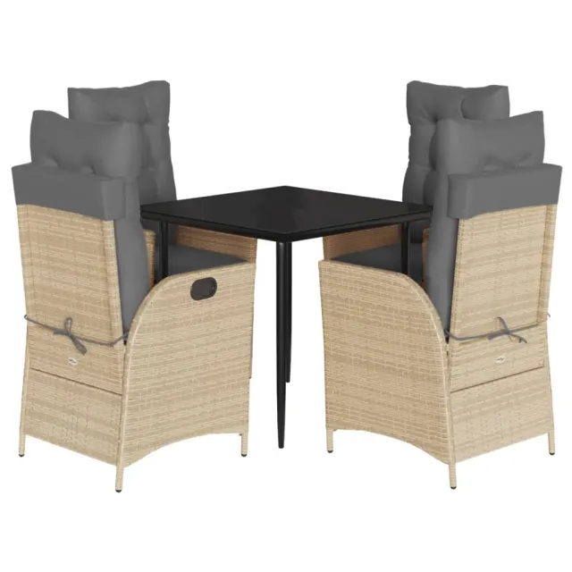 Ensemble à manger de jardin coussins 5 pcs mélange beige rotin