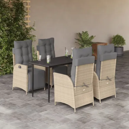 Ensemble à manger de jardin coussins 5 pcs mélange beige rotin