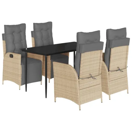 Ensemble à manger de jardin coussins 5 pcs mélange beige rotin 2