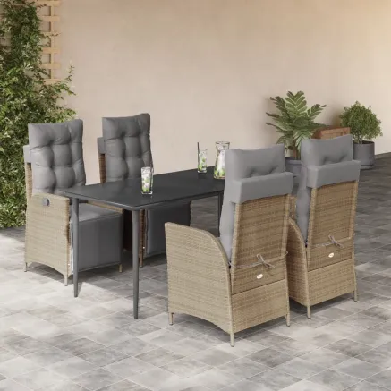 Ensemble à manger de jardin coussins 5 pcs mélange beige rotin