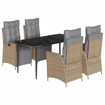 Ensemble à manger de jardin coussins 5 pcs mélange beige rotin 2