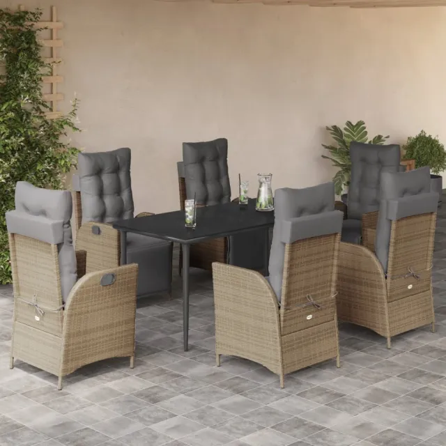 Ensemble à manger de jardin coussins 7 pcs mélange beige rotin