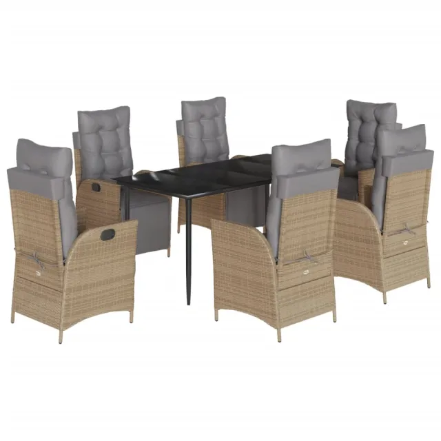 Ensemble à manger de jardin coussins 7 pcs mélange beige rotin