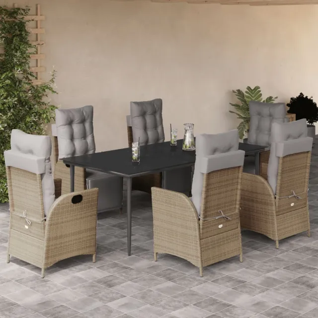 Ensemble à manger de jardin coussins 7 pcs mélange beige rotin