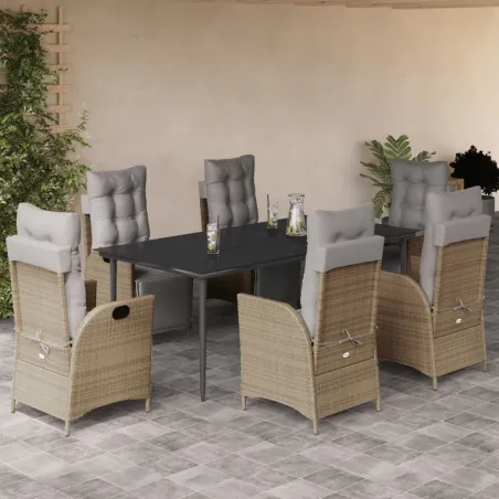 Ensemble à manger de jardin coussins 7 pcs mélange beige rotin