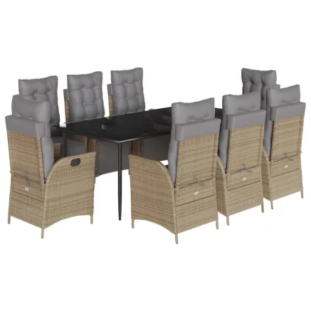 Ensemble à manger de jardin et coussins 9 pcs mélange beige 2