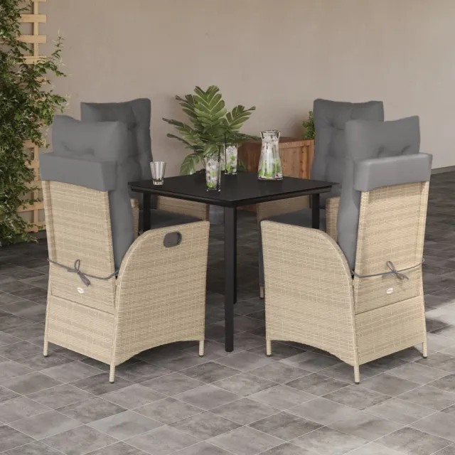 Ensemble à manger de jardin coussins 5 pcs mélange beige rotin
