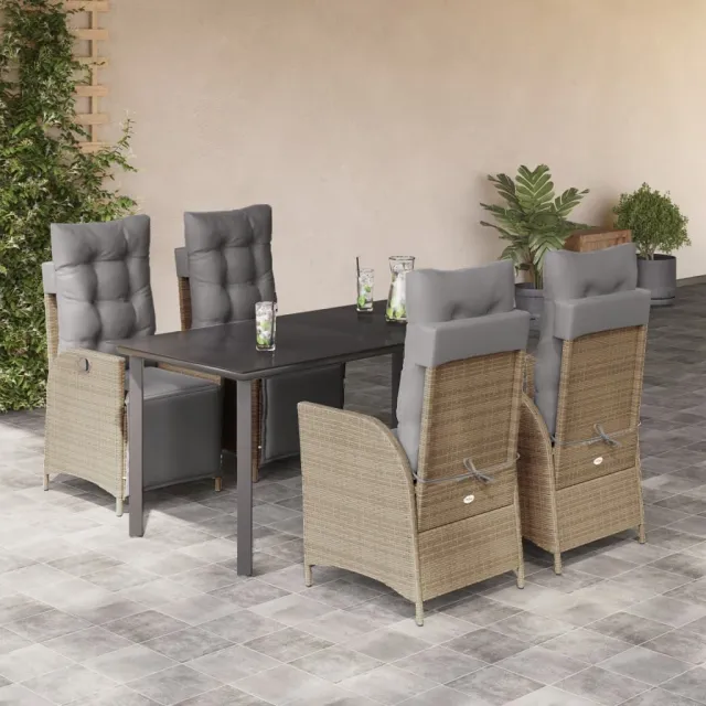 Ensemble à manger de jardin coussins 5 pcs mélange beige rotin