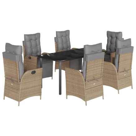 Ensemble à manger de jardin coussins 7 pcs mélange beige rotin 2