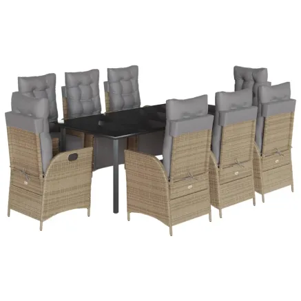 Ensemble à manger de jardin et coussins 9 pcs mélange beige 2