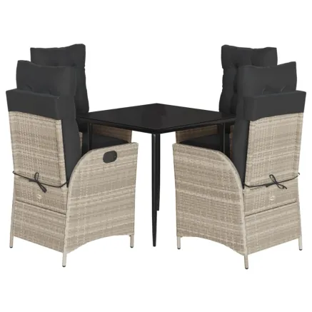 Ensemble à manger de jardin et coussins 5 pcs gris clair rotin 2