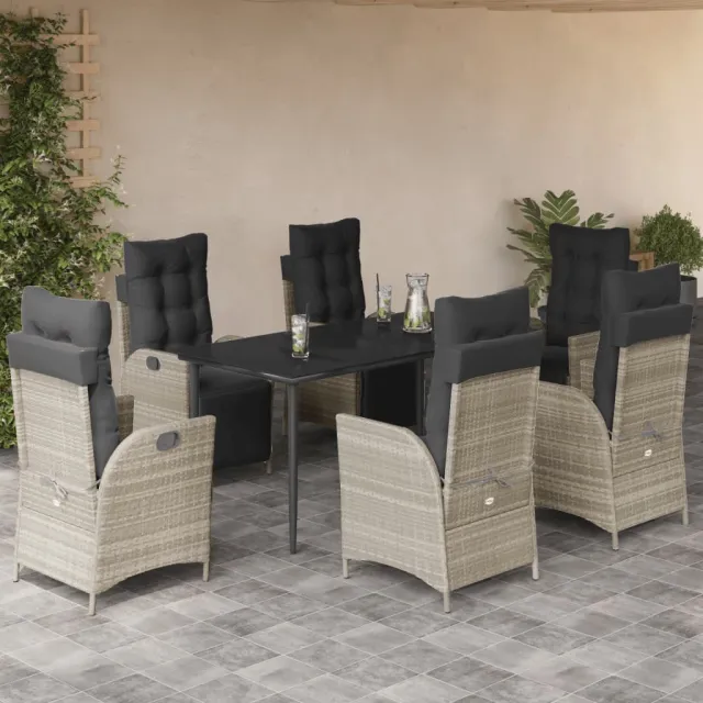 Ensemble à manger de jardin et coussins 7 pcs gris clair rotin