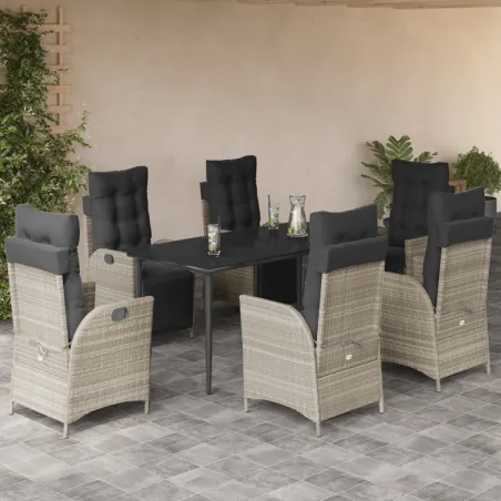 Ensemble à manger de jardin et coussins 7 pcs gris clair rotin