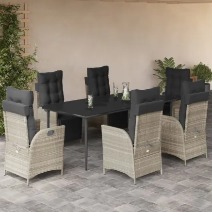Ensemble à manger de jardin et coussins 7 pcs gris clair rotin