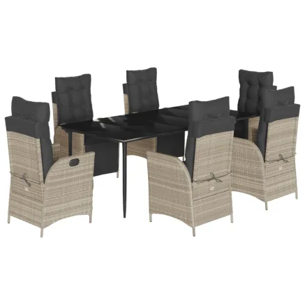 Ensemble à manger de jardin et coussins 7 pcs gris clair rotin 2