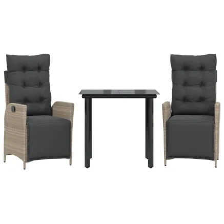 Ensemble à manger de jardin 3pcs coussins gris clair poly rotin 2