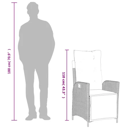 Ensemble à manger de jardin 3pcs coussins gris clair poly rotin