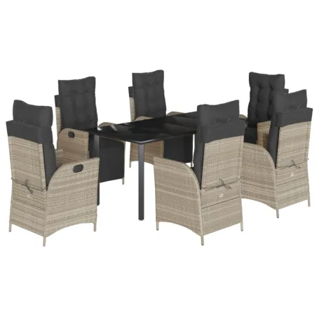 Ensemble à manger de jardin et coussins 7 pcs gris clair rotin