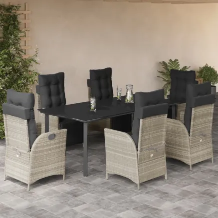 Ensemble à manger de jardin et coussins 7 pcs gris clair rotin