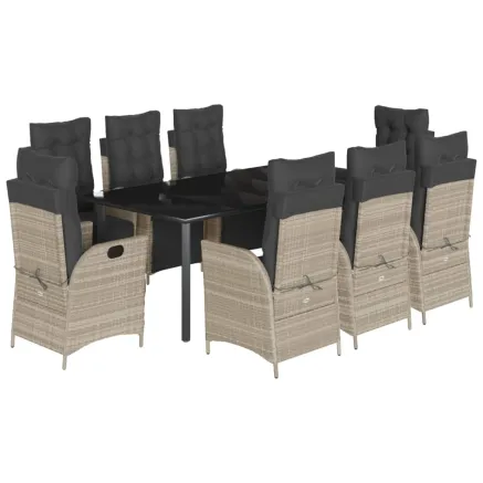 Ensemble à manger de jardin et coussins 9 pcs gris clair rotin 2