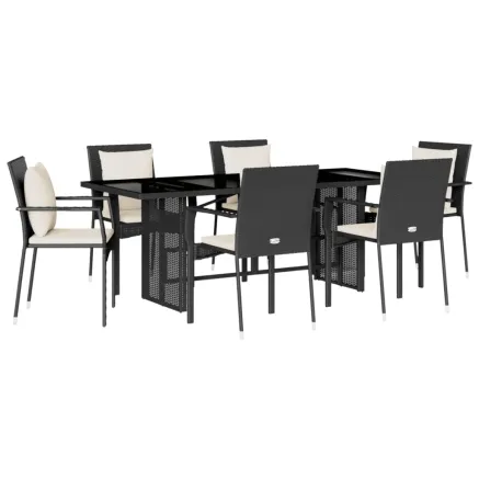 Ensemble à manger de jardin coussins 7pcs Noir Résine tressée 2