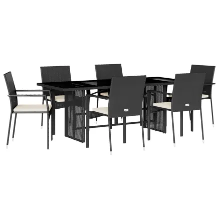 Ensemble à manger de jardin coussins 7pcs Noir Résine tressée 2