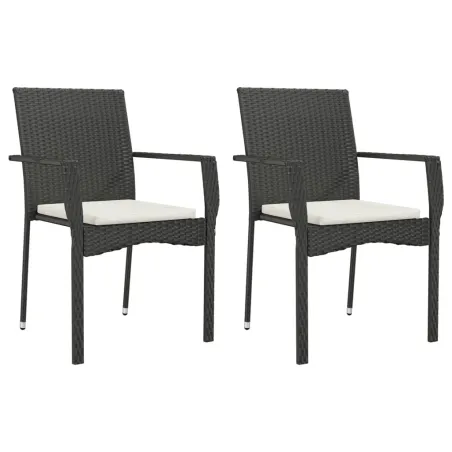 Ensemble à manger de jardin coussins 7pcs Noir Résine tressée