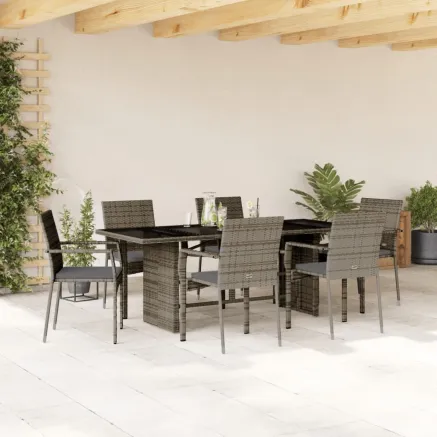 Ensemble à manger de jardin et coussins 7 pcs gris rotin