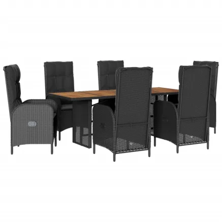 Ensemble à manger de jardin coussins 7pcs Noir Résine tressée 2