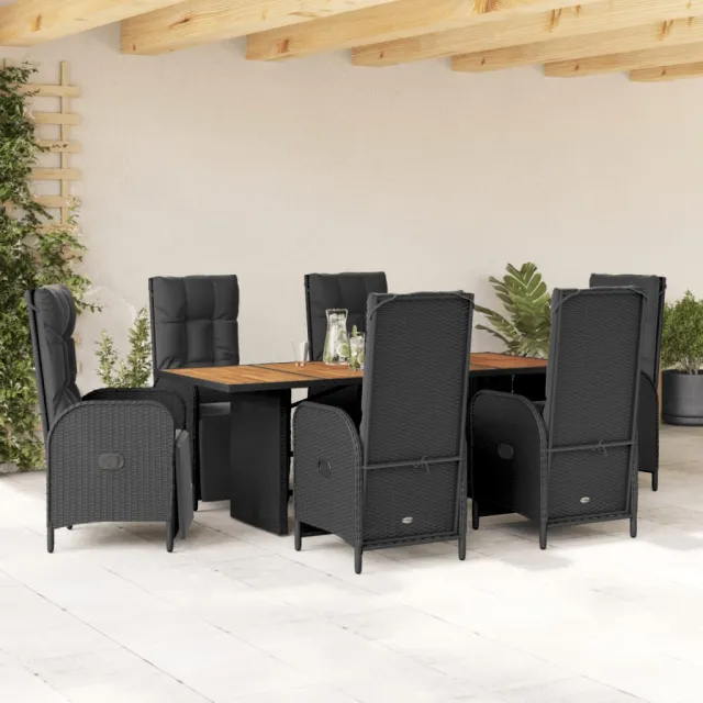 Ensemble à manger de jardin coussins 7pcs Noir Résine tressée