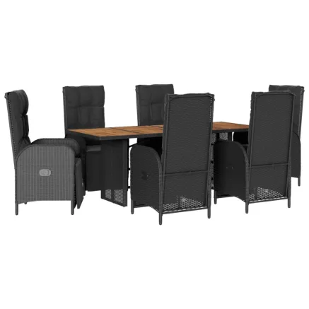 Ensemble à manger de jardin coussins 7pcs Noir Résine tressée 2