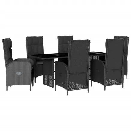 Ensemble à manger de jardin coussins 7pcs Noir Résine tressée 2