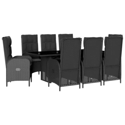 Ensemble à manger de jardin 9pcs coussins noir résine tressée 2