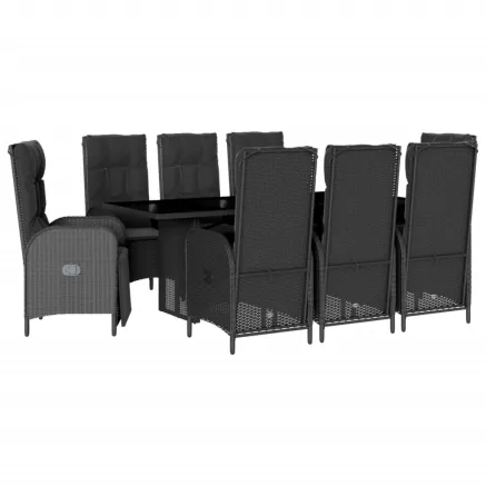 Ensemble à manger de jardin 9pcs coussins noir résine tressée 2