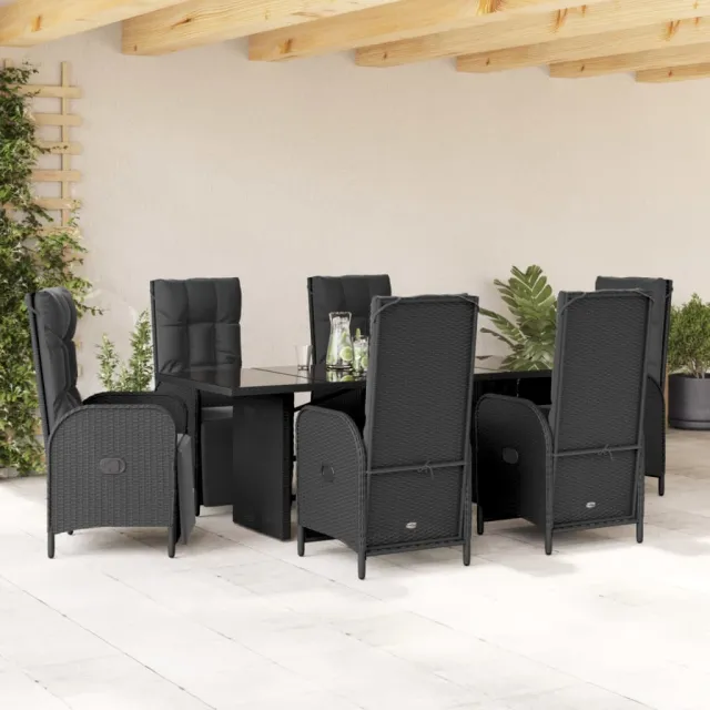 Ensemble à manger de jardin coussins 7pcs Noir Résine tressée