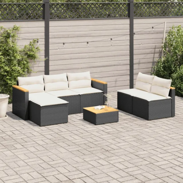 Salon de jardin 5 pcs avec coussins noir résine tressée acacia