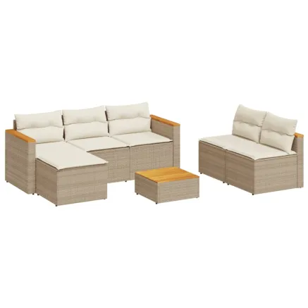 Salon de jardin avec coussins 5 pcs beige résine tressée acacia 2