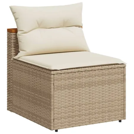 Salon de jardin avec coussins 5 pcs beige résine tressée acacia