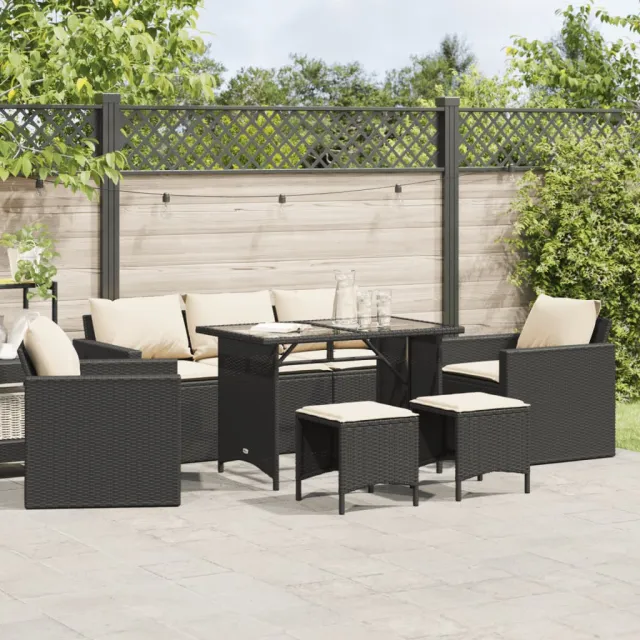 Salon de jardin 6 pcs avec coussins noir résine tressée
