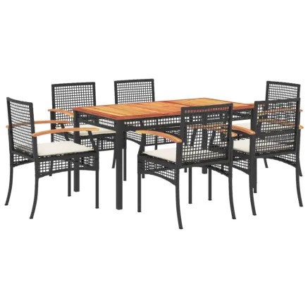 Ensemble à manger de jardin coussins 7pcs Noir Résine tressée 2