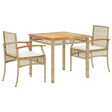 Ensemble à manger de jardin et coussins 3 pcs Beige poly rotin 2