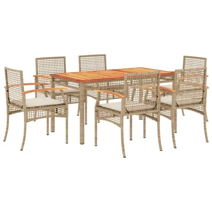Ensemble à manger de jardin et coussins 7 pcs beige poly rotin 2