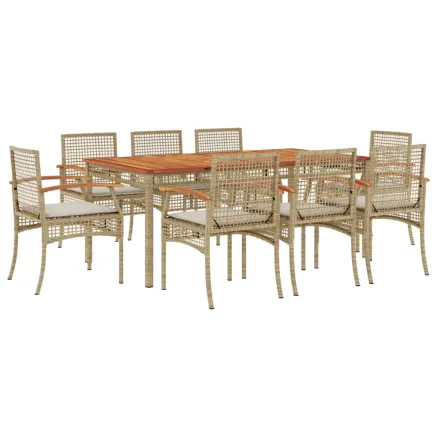 Ensemble à manger de jardin et coussins 9 pcs beige Poly rotin 2