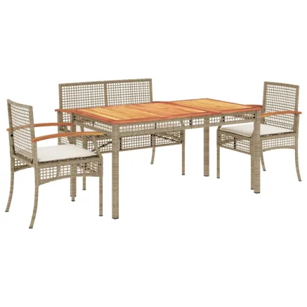 Ensemble à manger de jardin coussins 4 pcs beige résine tressée 2