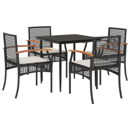 Ensemble à manger de jardin coussins 5pcs Noir Résine tressée 2